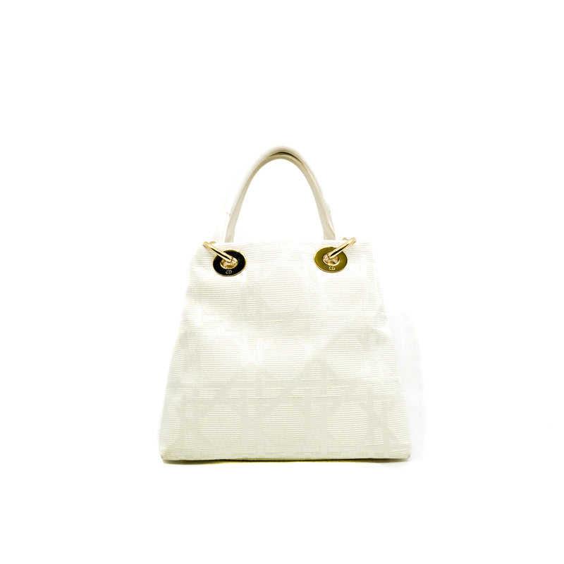 Canvas Cannage White Small Soft Lady Dior Shopping Tote GHW - L'UXE LINK
