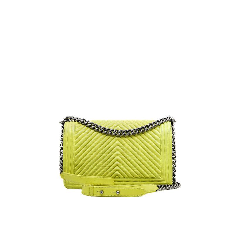 New Medium Chevron Leboy In Yellow Calfskin Quilted Flap Bag PHW Seri 20 - L'UXE LINK