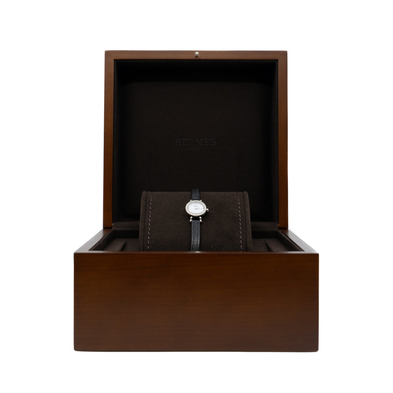 15mm FAUBOURG QUARTZ diamond watch in white dial/leather black band - L'UXE LINK