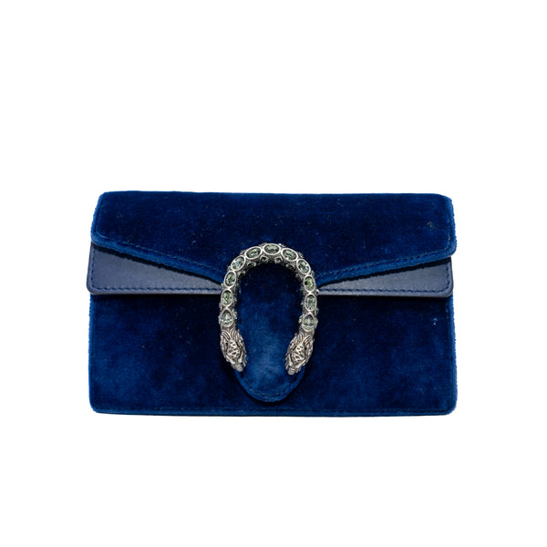 Dionysus Blue Velvet Super Mini Bag Ruthenium Hardware - L'UXE LINK