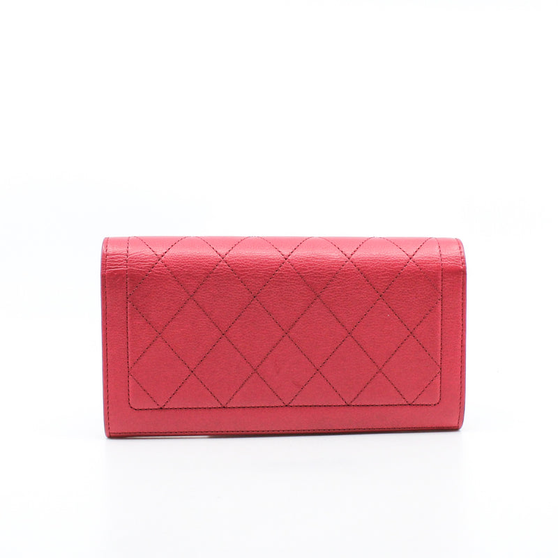 Interlocking CC Logo In Pink Calfskin Long Flap Wallet GHW Seri 24 - L'UXE LINK