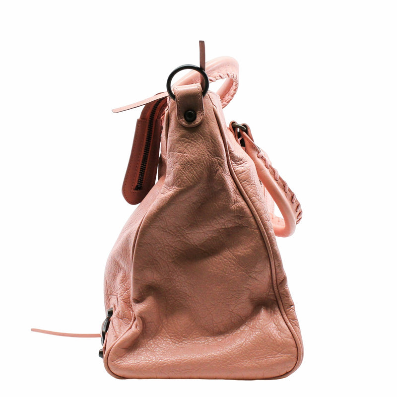 City tote side bag leather pink  Antique Brass Hardware - L'UXE LINK
