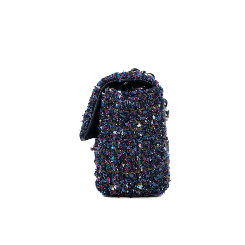 mini cf flap bag in tweed purple/navy phw #26