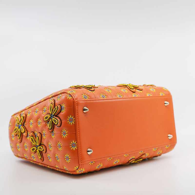 Medium Christian Dior x Jamilla Okubo In Orange/Blue Leather Lady Dior Bag GHW With Strap