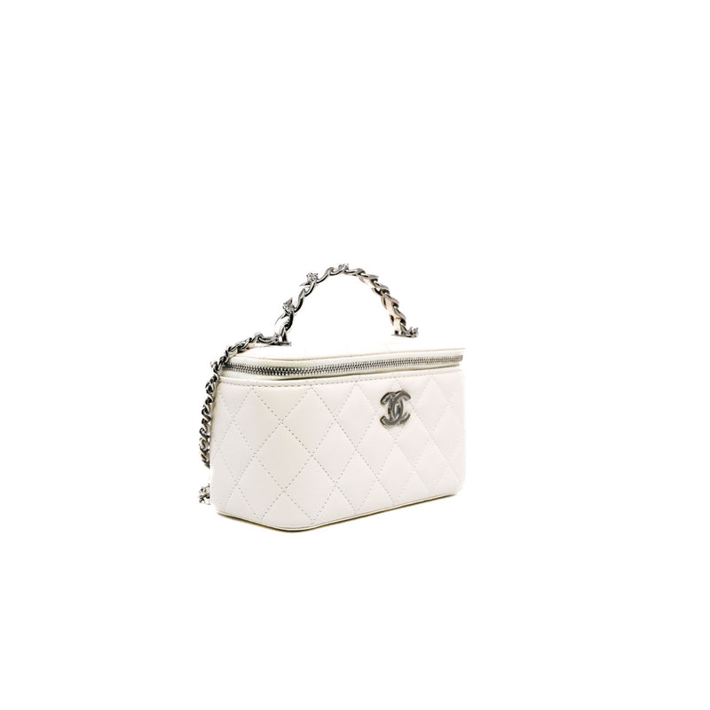 long vanity with top handle in lambskin white phw #GT0TXXXX