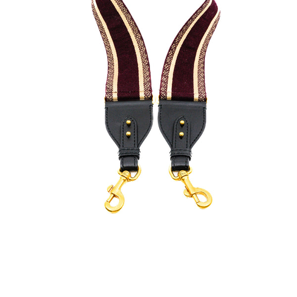 Burgundy Canvas Embroidered Shoulder Strap GHW - L'UXE LINK