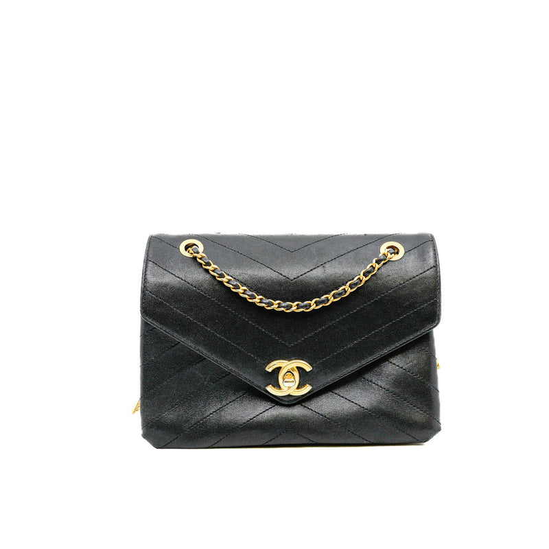 Coco Black Lambskin Chevron Quilted Envelope Flap Bag GHW Seri 25 L UXE LINK