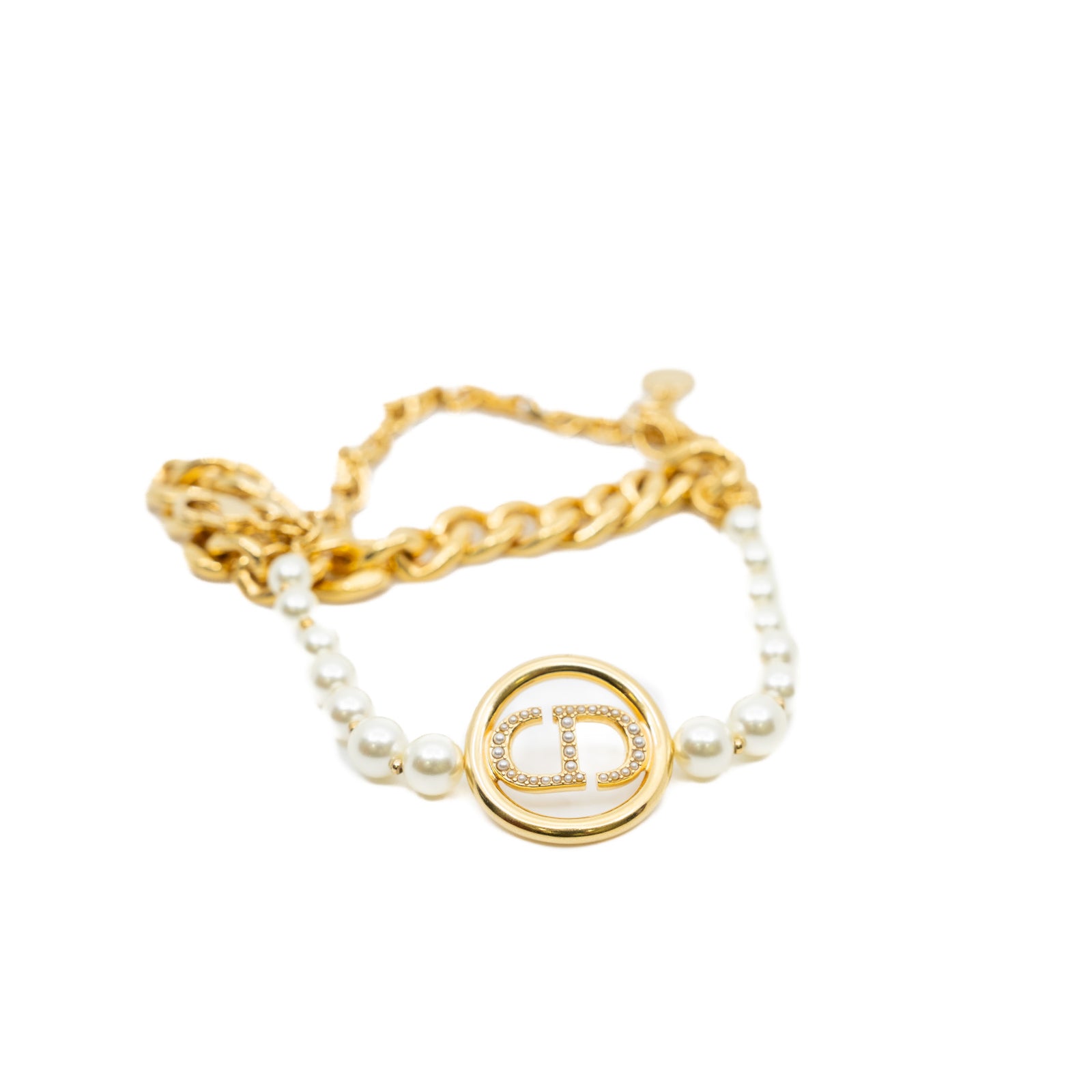 30 Montaigne Bracelet With CD Logo Resin Pearl Gold/White – L