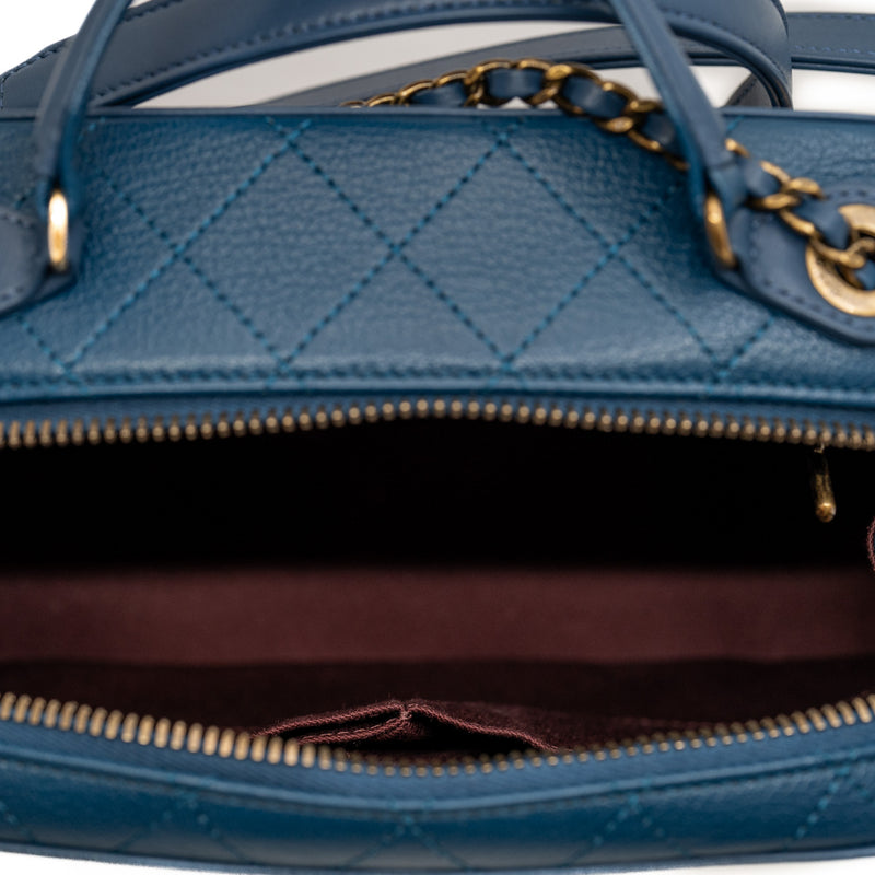 Top Handle Zip Vanity In Blue Leather Bag GHW Seri 23