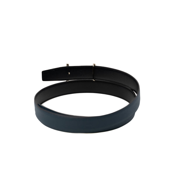 Reversible 38mm H Hippique Belt In Togo/Box Navy/Black Size 90 - L'UXE LINK
