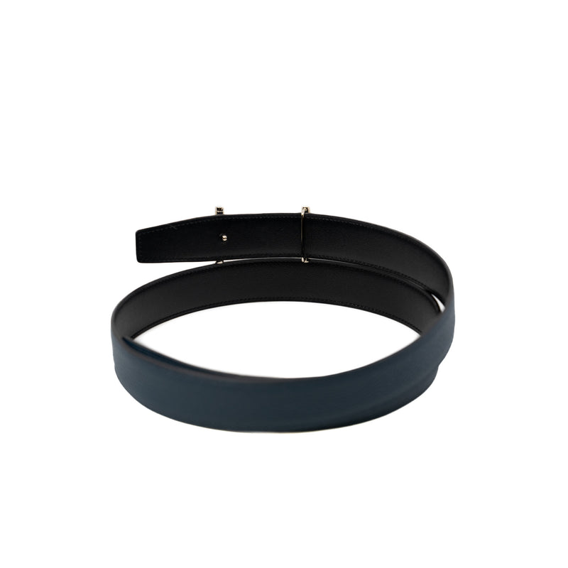 Reversible 38mm H Hippique Belt In Togo/Box Navy/Black Size 90 - L'UXE LINK