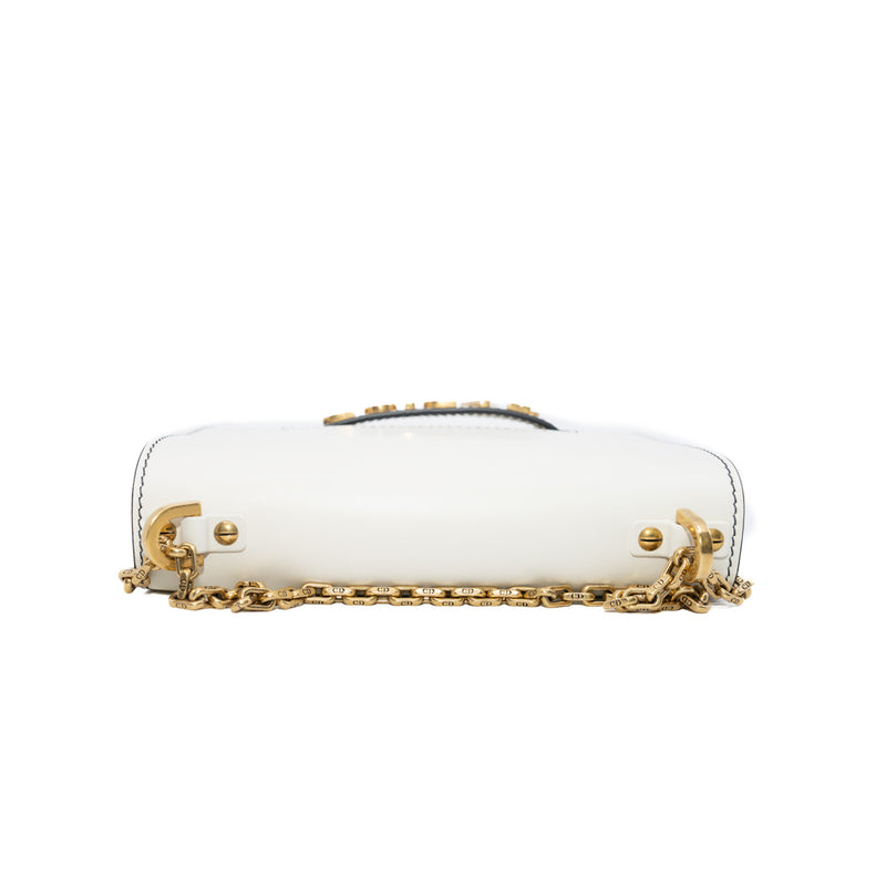 J'adior Medium White Calfskin Chain Flap Bag GHW - L'UXE LINK