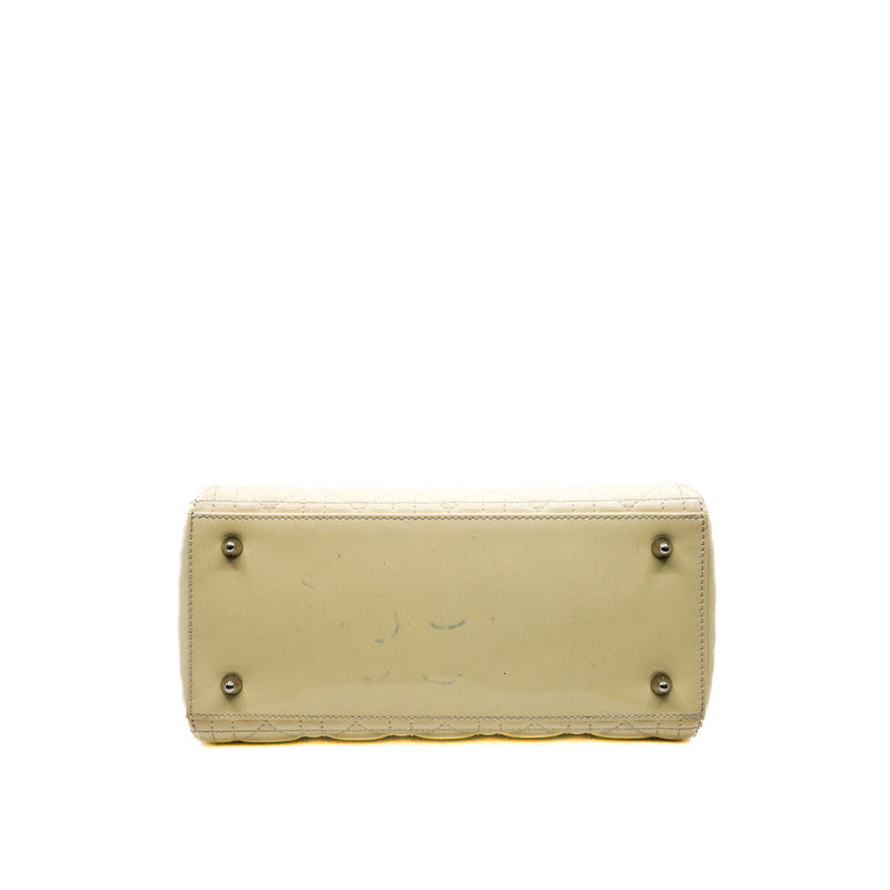 Medium Lady Dior Bag Patent Leather Beige White PHW With Strap - L'UXE LINK