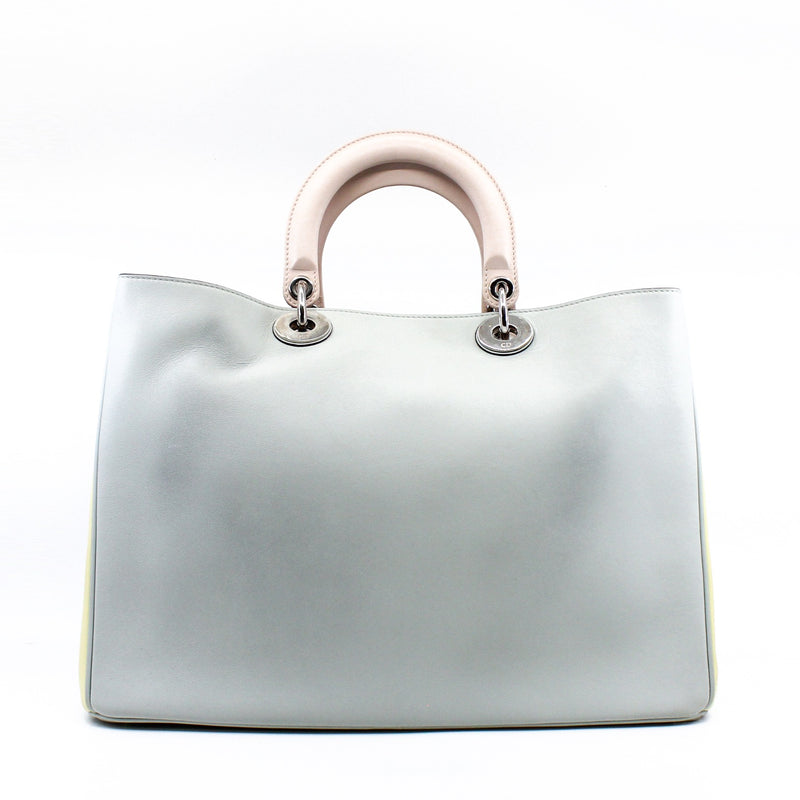 Large Diorissimo In Grey/Yellow/Pink Calfskin Leather Handbag PHW With Strap - L'UXE LINK