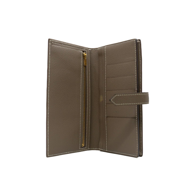 Bearn Long Wallet in Epsom Leather Etoupe Ghw Stamp X - L'UXE LINK