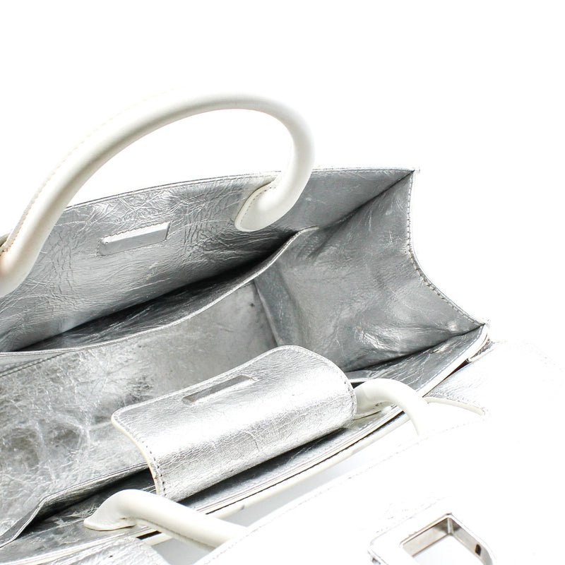Medium Diorever In Metallic Silver Calfskin Flap Bag PHW With Strap - L'UXE LINK