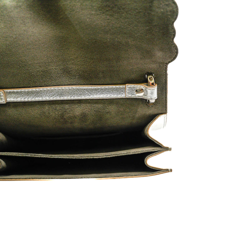 Kan I Metallic Silver Calfskin Scalloped Studded Bag PHW - L'UXE LINK