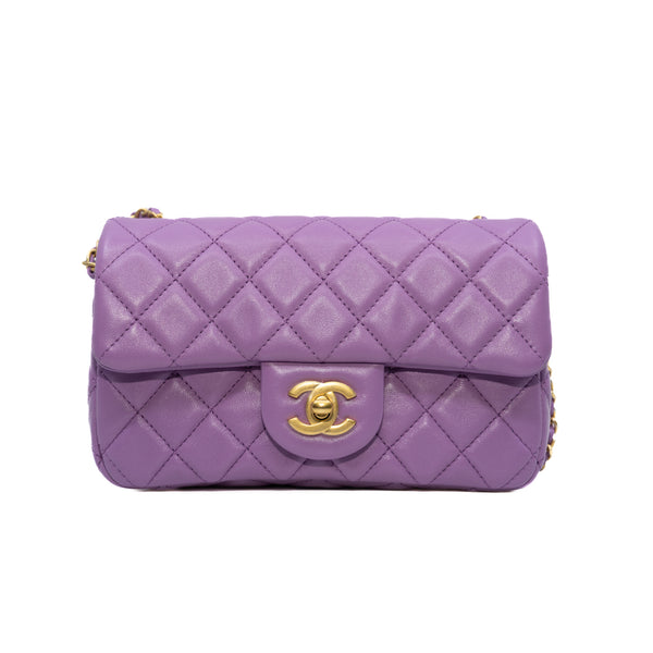 22s Mini Rectangular Pearl Crush In Purple Lambskin Single Flap Bag GHW Seri C9HNXXXX - L'UXE LINK