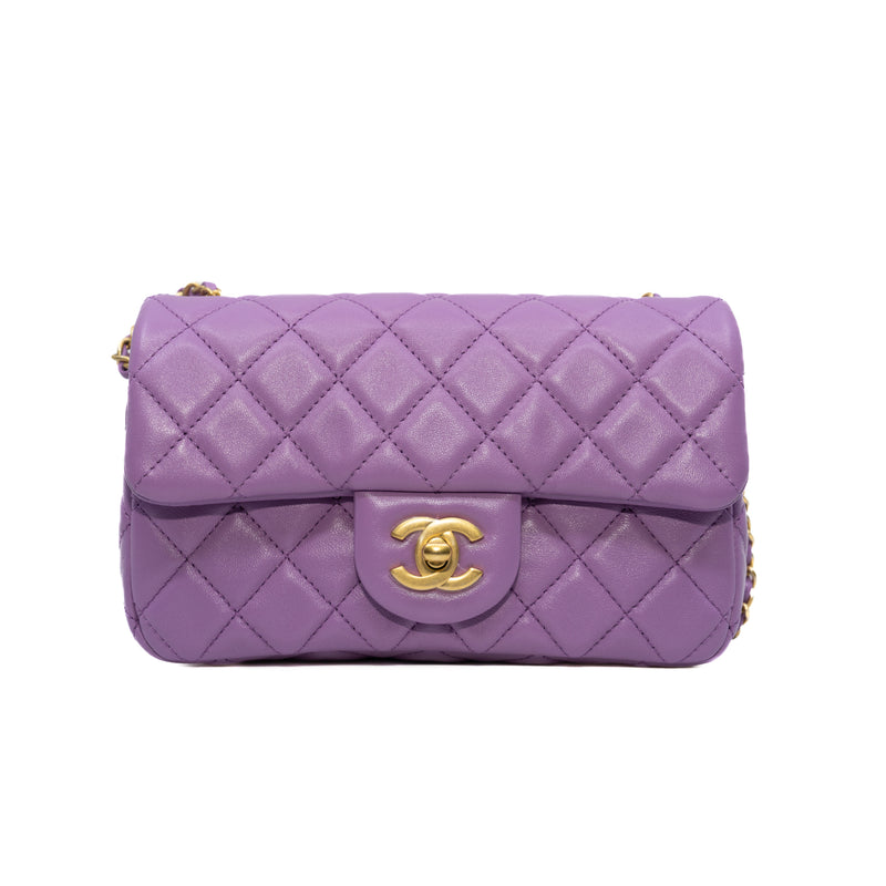 22s Mini Rectangular Pearl Crush In Purple Lambskin Single Flap Bag GHW Seri C9HNXXXX - L'UXE LINK