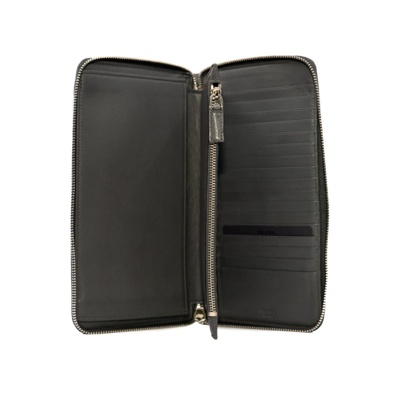 Ostrich Leather Grey Zip Around Wallet - L'UXE LINK