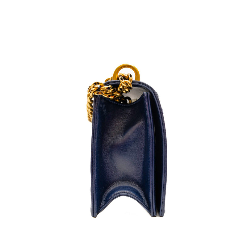 Medium Diorama Studded In Navy Lambskin Leather Flap Bag GHW - L'UXE LINK