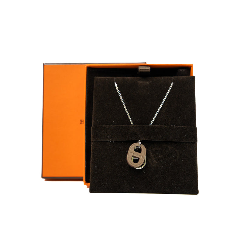 O'Maillon Etoupe Swift Calfskin/Silver Pendant Necklace - L'UXE LINK