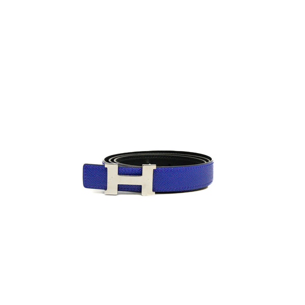 Mini Constance H Belt 24mm Epsom/Swift Leather Electric Blue/Black PHW Size 95