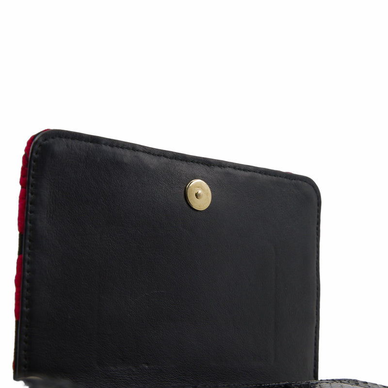 Ayers-Paneled Embroidered Satin Shoulder Bag Black Red - L'UXE LINK