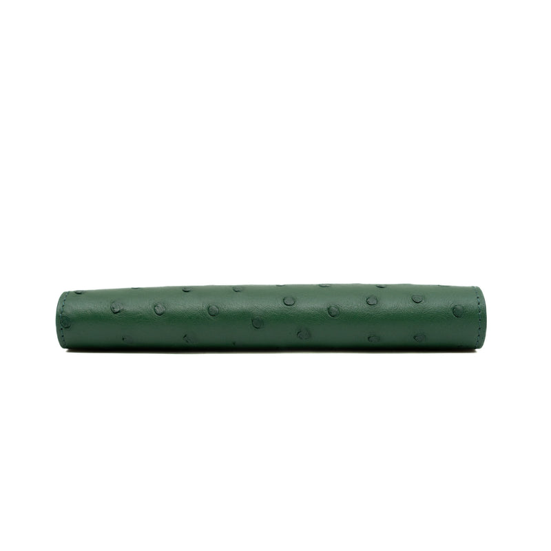 Brazza Green Ostrich Leather Long Wallet PHW With Stamp