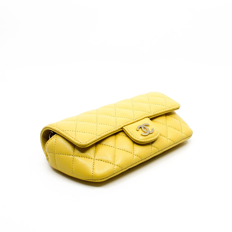 Yellow Caviar Leather Quilted Glasses Case With Chain PHW Seri 30 - L'UXE LINK
