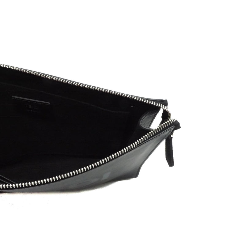 zippy letter clutch in leather black phw