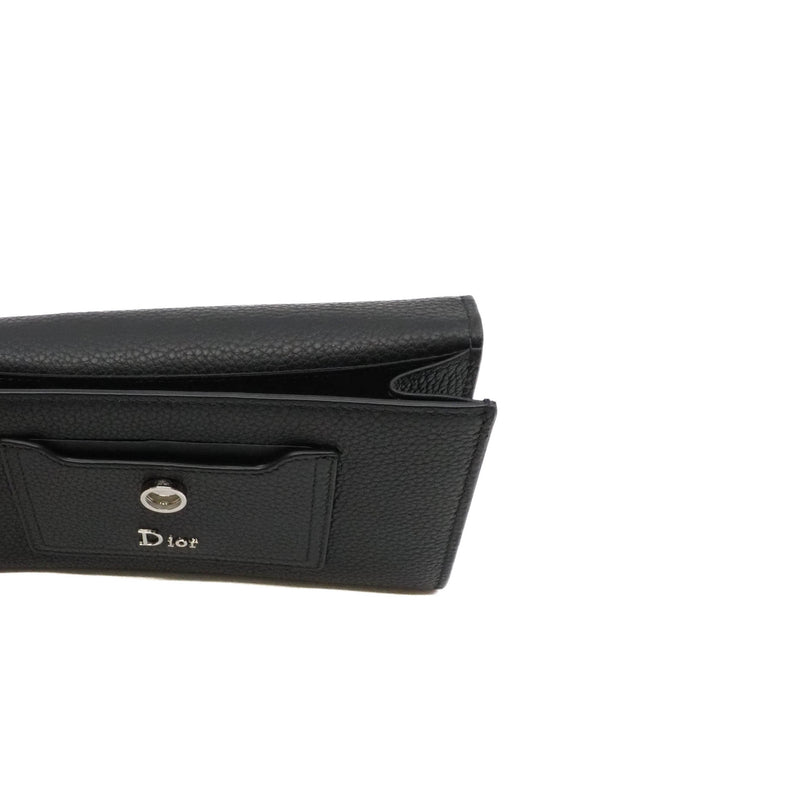 Black Calfskin Trifold Snap Flap Long Wallet PHW - L'UXE LINK