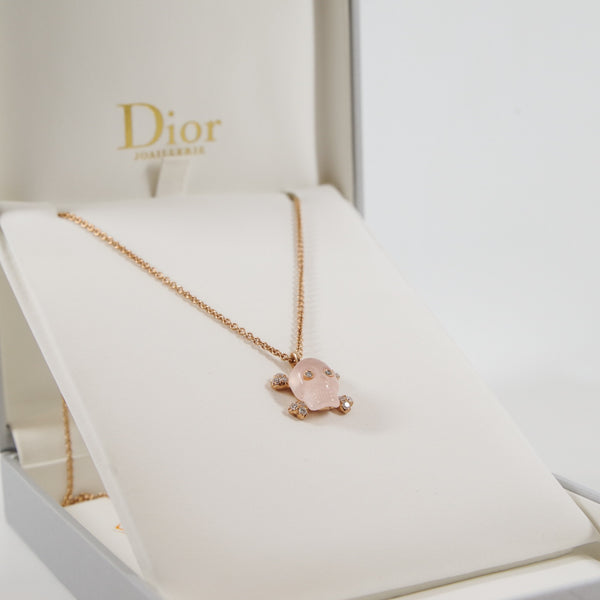 Tête De Mort Necklace In Rose Gold/Diamond/Pink Quartz - L'UXE LINK