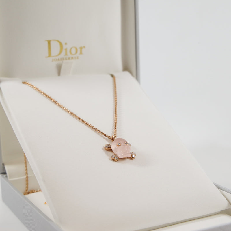 Tête De Mort Necklace In Rose Gold/Diamond/Pink Quartz - L'UXE LINK