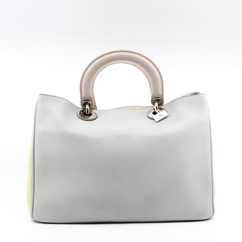 Medium Diorissimo In Grey/Yellow/Pink Calfskin Leather Handbag PHW With Strap - L'UXE LINK
