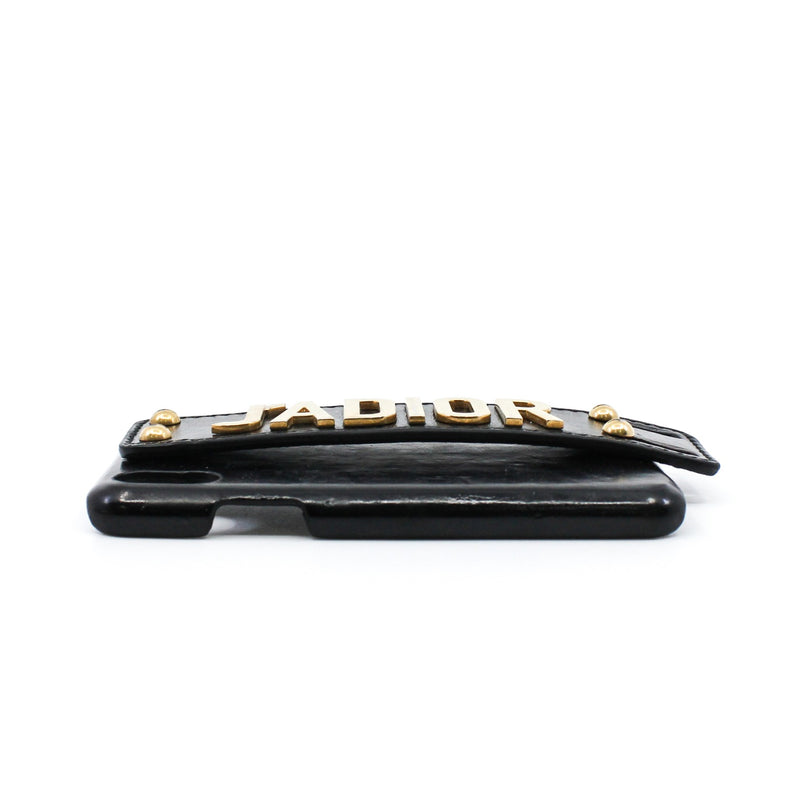 J'Adior Crinkled Calfskin In Black/Gold iPhone X/XS Cover GHW - L'UXE LINK
