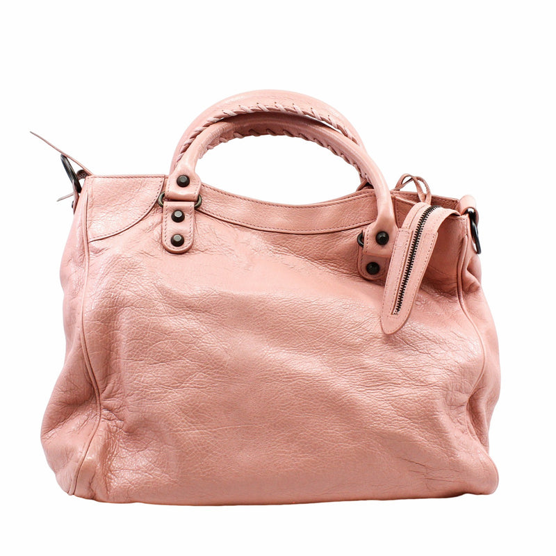 City tote side bag leather pink  Antique Brass Hardware - L'UXE LINK