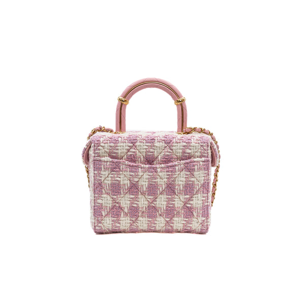 Runway Top Handle In Pink Tweed Vanity Handbag GHW - L'UXE LINK