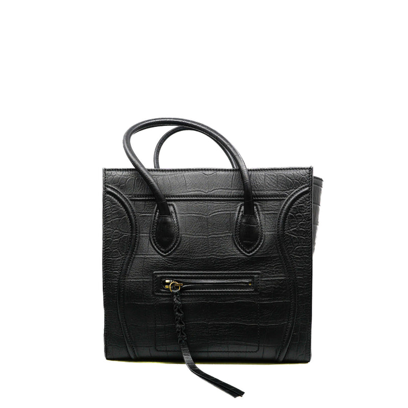 Medium Phantom Luggage In Black Croc Embossed Leather Tote Bag GHW - L'UXE LINK