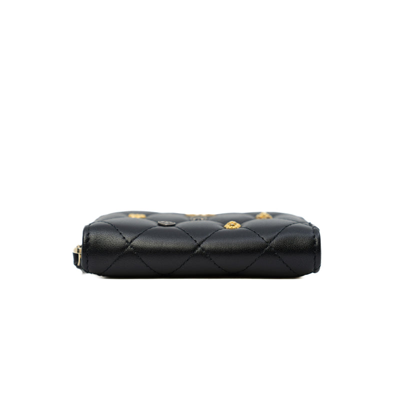 Black Lambskin Lucky Charms Zip Coin Purse - L'UXE LINK