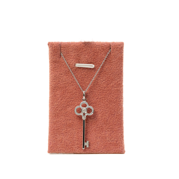 Tiffany Keys Crown Key Pendant In 18K White Gold And Diamond Necklace - L'UXE LINK