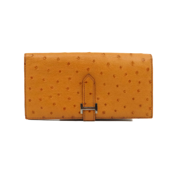 bearn long wallet in ostrich gold A stamp - L'UXE LINK
