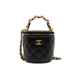 thumbnail round vanity with top handle in black lambskin ghw #TAGNXXXX