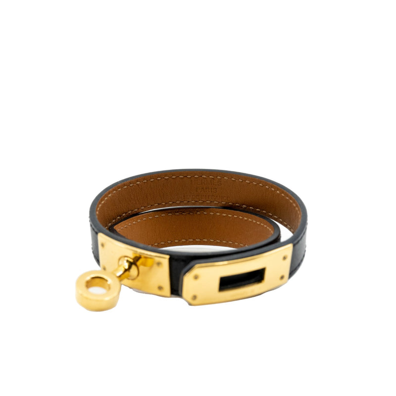 kelly double tour leather bracelet in black swift leather ghw