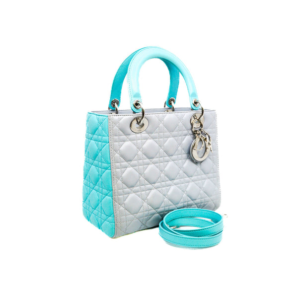 medium lady dior in calfskin grey/blue phw 2013