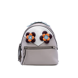 grey mini backpack in leather and flower eyes