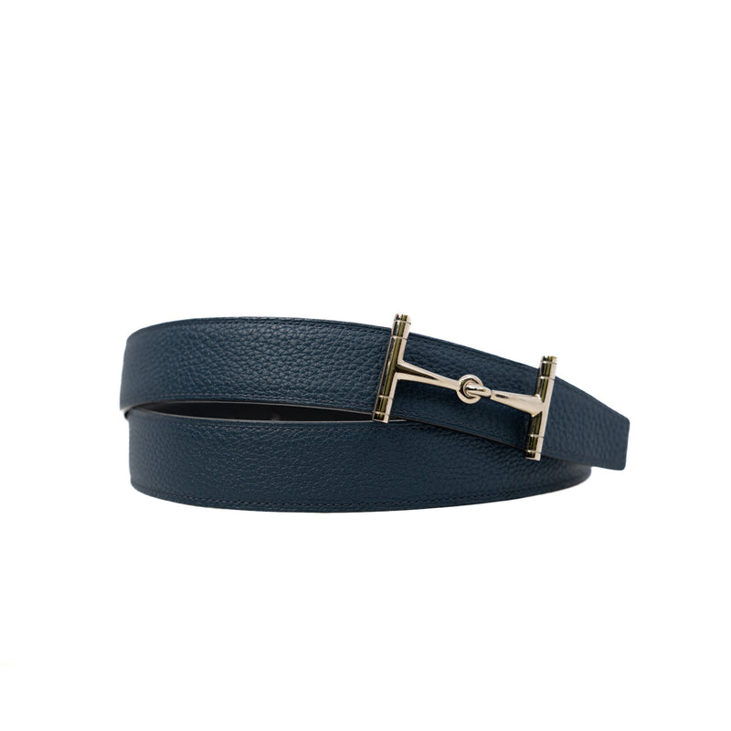 Reversible 38mm H Hippique Belt In Togo/Box Navy/Black Size 90 - L'UXE LINK