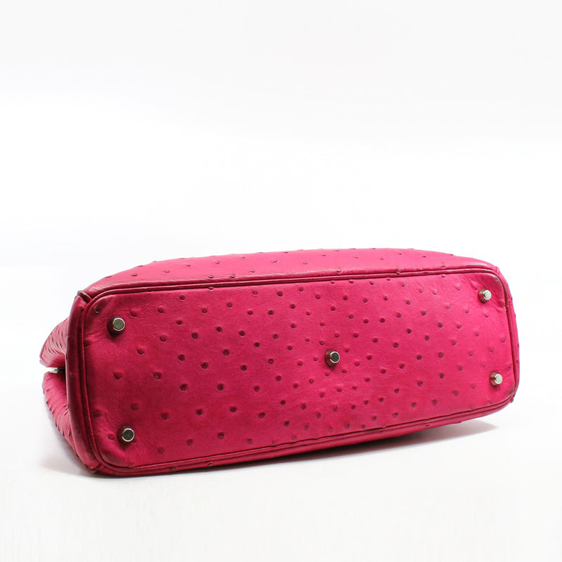 Large Ostrich Diorissimo In Fuchsia/Brown Handbag PHW With Strap - L'UXE LINK