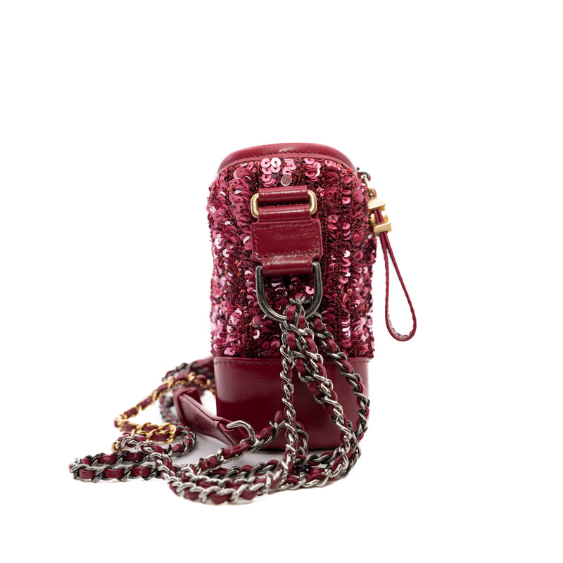 Small Gabrielle Hobo Bag Sequin/Calfskin Raspberry Pink Seri 26 - L'UXE LINK