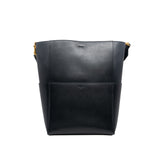 thumbnail large tote bag in black leather with fabric strap ghw